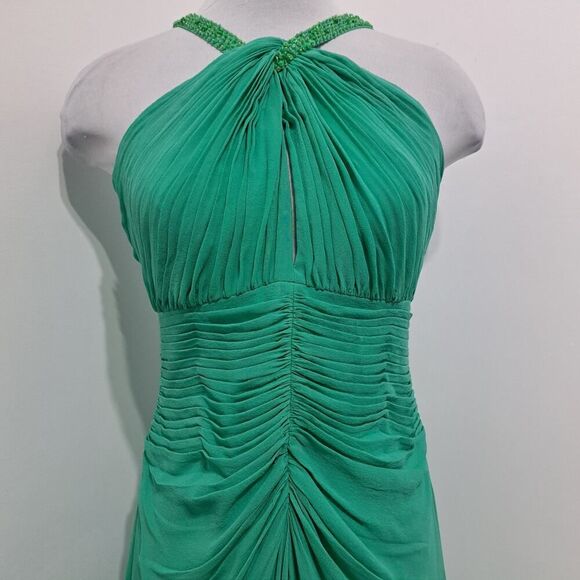 Vintage Tadashi Silk Embellished Sequins Y2k Glam Party Maxi Dress Sz 8 Green - Picture 4 of 13